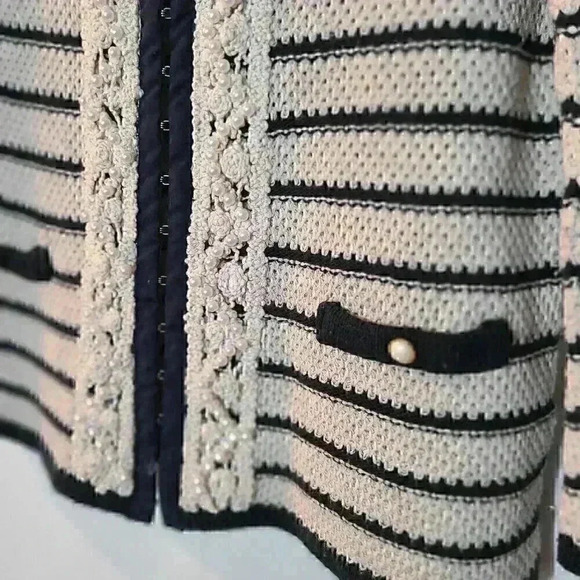 River Island Cardigan Lady Jacket stripes lace pearl 3/4 Sleeve 12 - Picture 6 of 9